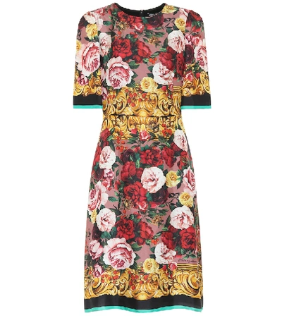 Dolce & Gabbana Midi Dress In Baroque Rose-print Twill In Multi-colored