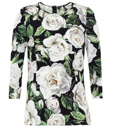 Dolce & Gabbana Floral Stretch-silk Top In Black