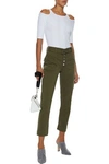 J BRAND KYRAH CROPPED BELTED COTTON-BLEND TWILL SLIM-LEG PANTS,3074457345621196661