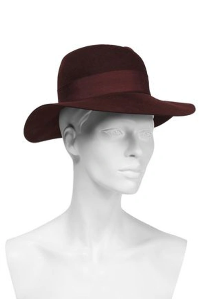 Maison Michel Woman Virginie Grosgrain-trimmed Rabbit-felt Fedora Merlot