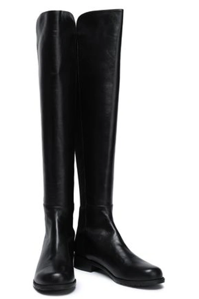 Stuart Weitzman Jersey-paneled Leather Knee Boots In Black