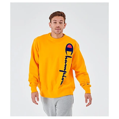 Champion Men's Reverse Weave Flocked Crewneck Sweatshirt In Yellow