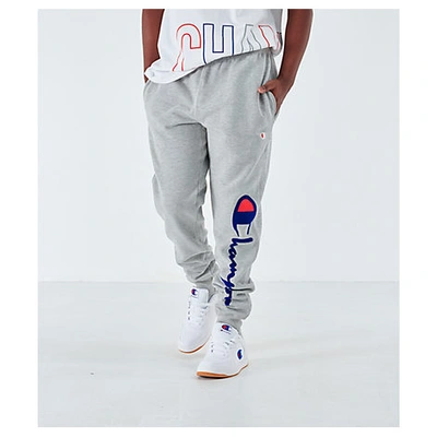 Champion Men's Reverse Weave Script Jogger Pants In Grey