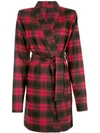 Ben Taverniti Unravel Project Plaid Belted Coat In Red