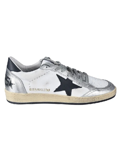 Golden Goose Ball Star Distressed Leather Sneakers In White