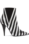 SAINT LAURENT KIKI STRIPED LEATHER AND WATERSNAKE ANKLE BOOTS