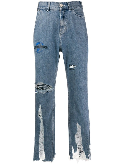 Ader Error Ripped Straight Leg Jeans In Blue