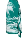 Tibi Leilani Print Silk Skirt In Green