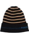 PRADA STRIPED KNITTED BEANIE