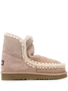 Mou Crochet Trim Snow Boots In Neutrals