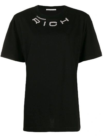 Alessandra Rich Rhinestone Logo T-shirt In Black