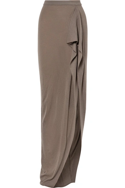 Rick Owens Draped Cashmere Maxi Skirt In Gray