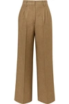 FENDI SATIN-TRIMMED WOOL AND SILK-BLEND PIQUÉ WIDE-LEG PANTS