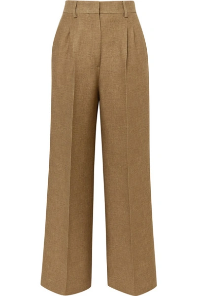 Fendi Satin-trimmed Wool And Silk-blend Piqué Wide-leg Pants In Beige