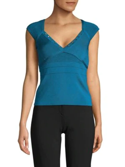 Versace Studded Knit Top In Blue