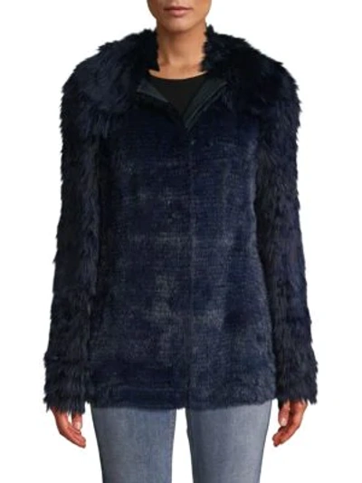Versace V-neck Alpaca & Mink Fur Jacket In Blue