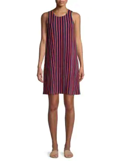 Adrianna Papell Sleeveless Pleated Striped Knit Cocktail Dress In Red Multi