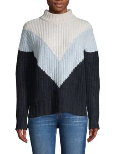 Autumn Cashmere Tri-color Shaker Mockneck Jumper In Blue Combo