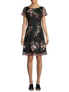 ADRIANNA PAPELL FLORAL BOUQUETS EMBROIDERED FLARE DRESS,0400011708160