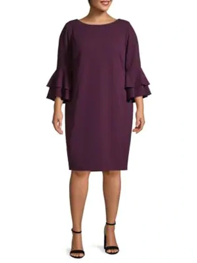 Calvin Klein Collection Plus Tiered-sleeve Shift Dress In Aubergine