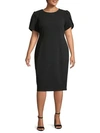 Calvin Klein Collection Plus Puffed-sleeve Knee-length Dress In Black