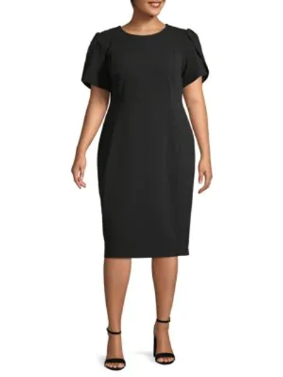Calvin Klein Collection Plus Puffed-sleeve Knee-length Dress In Black