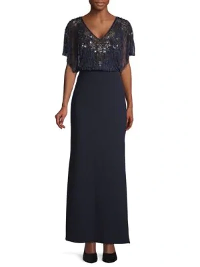 Aidan Mattox Beaded Popover Waist Gown In Twilight