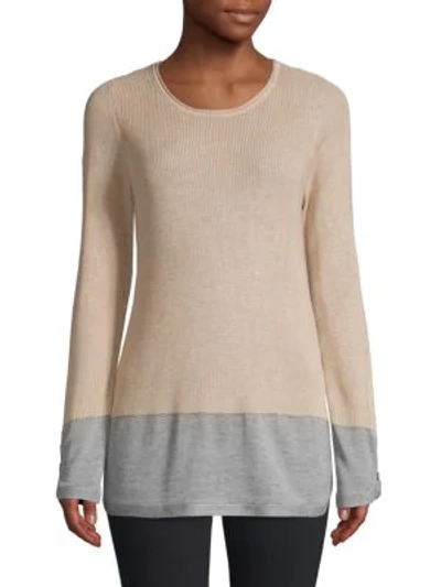 Calvin Klein Collection Colorblock Roundneck Sweater In Heather Latte