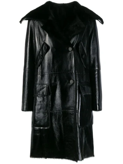 Yves Salomon Double-breasted Leather Coat In C99 Noir