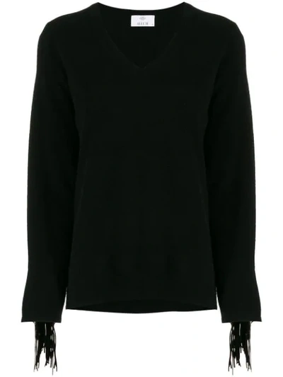 Allude V-neck Tassel Sleeve Sweater In Black