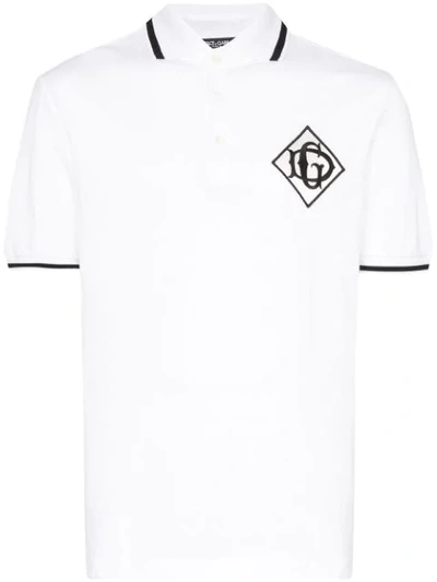 Dolce & Gabbana Men's Solid Polo Shirt With Dg Logo In White