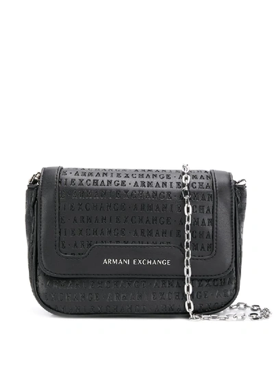 Armani Exchange Lettering Embossed Cross-body Bag In Black