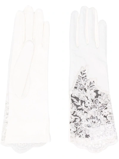 Alessandra Rich Lace Detail Silk Gloves In 002 White