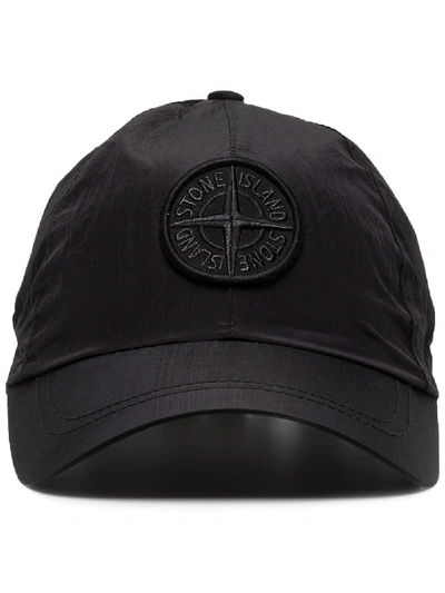 Stone Island Logo Embroidered Cap In Black