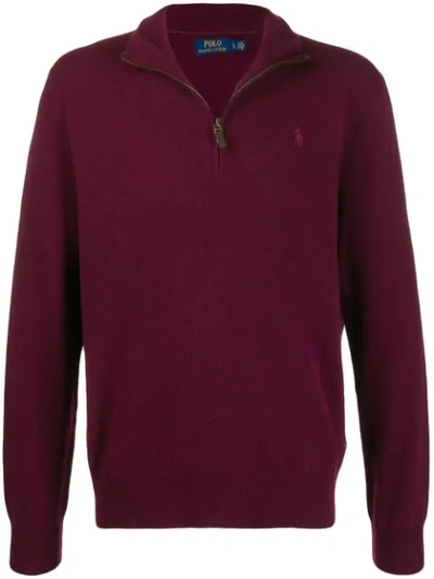 Polo Ralph Lauren Embroidered Knit Funnel-neck Jumper In Red