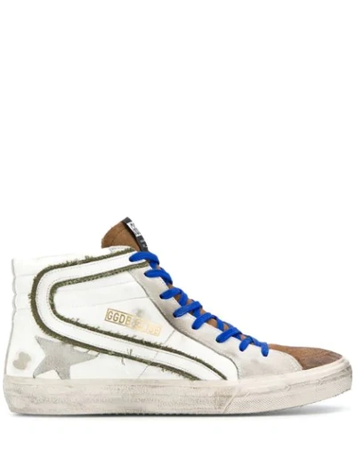 Golden Goose Slide High-top Trainers In White Leather-canvas Slide