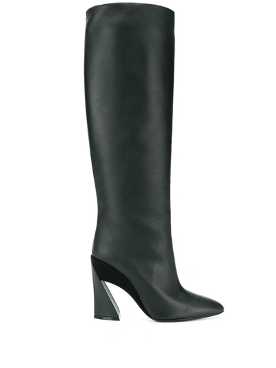 Ferragamo Antea Suede-trimmed Textured-leather Knee Boots In Black