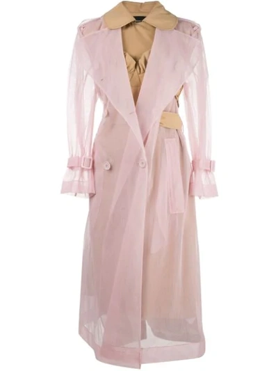 Simone Rocha Tulle-panelled Trench Coat In Tan Pink ModeSens