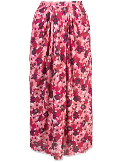 Marni Pixel Print Pleated Midi-skirt In Pink