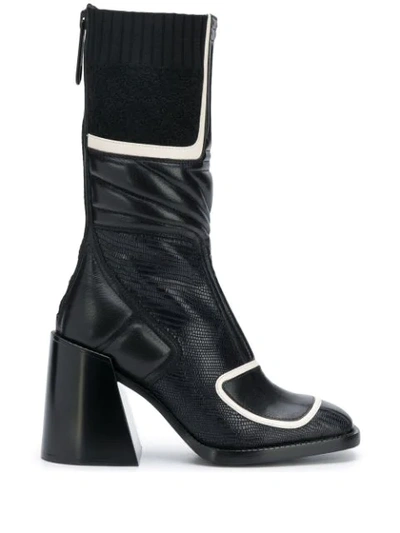Chloé Belle Paneled Quilted Glossed-leather Ankle Boots In Midnight