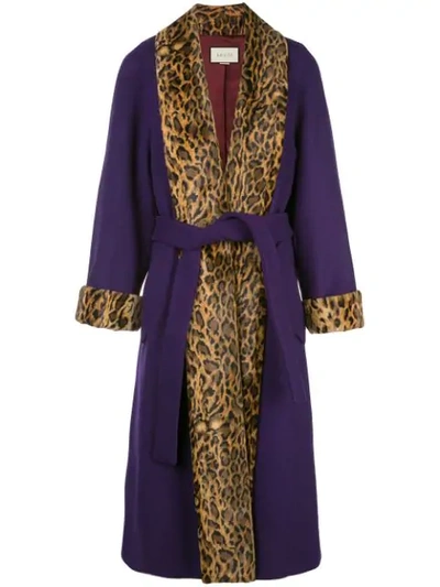 Gucci Leopard Print Trimmed Belted Coat In Purple