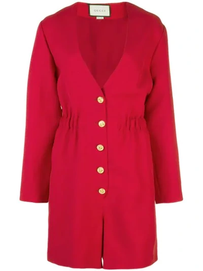 Gucci Long-sleeved V-neck Playsuit In Red