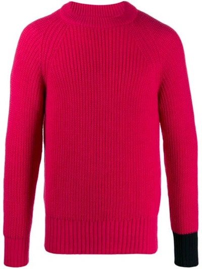 Lc23 Contrast Cuff Knitted Jumper In Pink