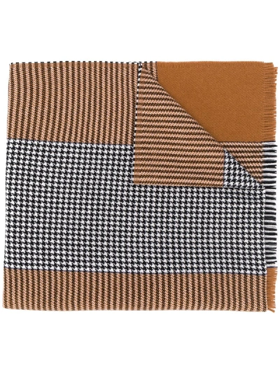 Altea Contrast Houndstooth Knit Scarf In Brown