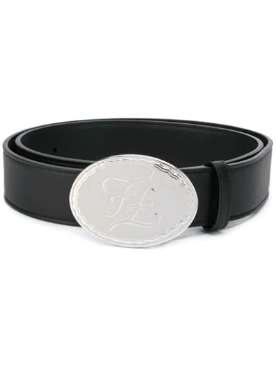 Fendi Embossed Logo Buckle Black Leather Belt