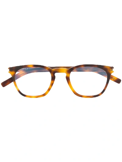 Saint Laurent Square Frames Glasses In Brown