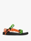 ARIZONA LOVE GREEN AND ORANGE BANDANA KNOTTED FLAT SANDALS,TREKKYFUN14545098