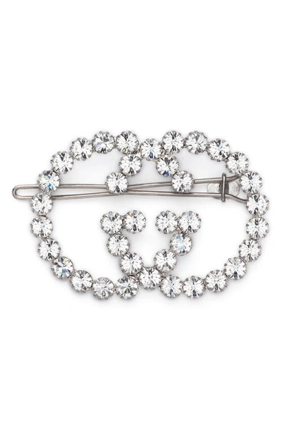 Gucci Silver Tone Crystal Embellished Gg Hair Pin In White