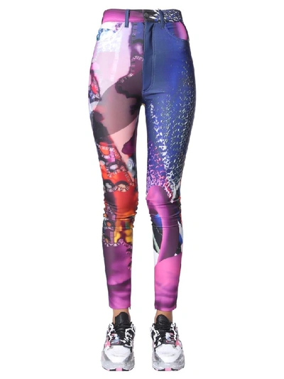 Maison Margiela Printed Stretch Jersey Skinny Pants In Blue