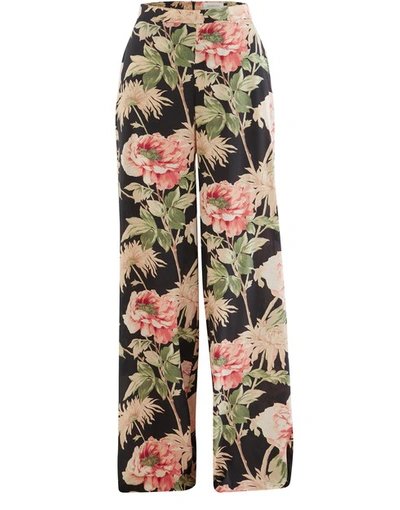 Zimmermann Espionage Floral-print Stretch-silk Crepe De Chine Wide-leg Trousers In Black Peony